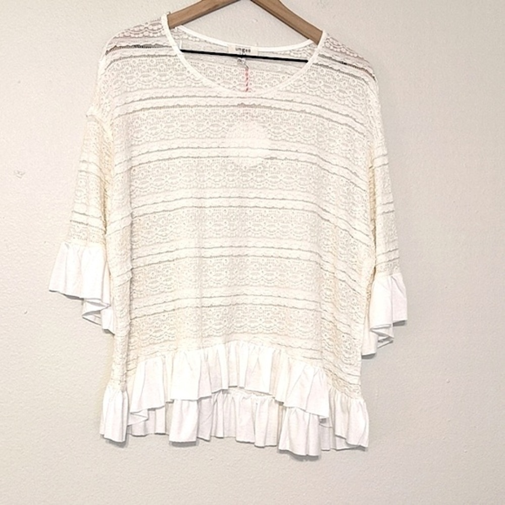 Umgee Oversized Boho Ruffle Blouse size Small - Picture 2 of 8